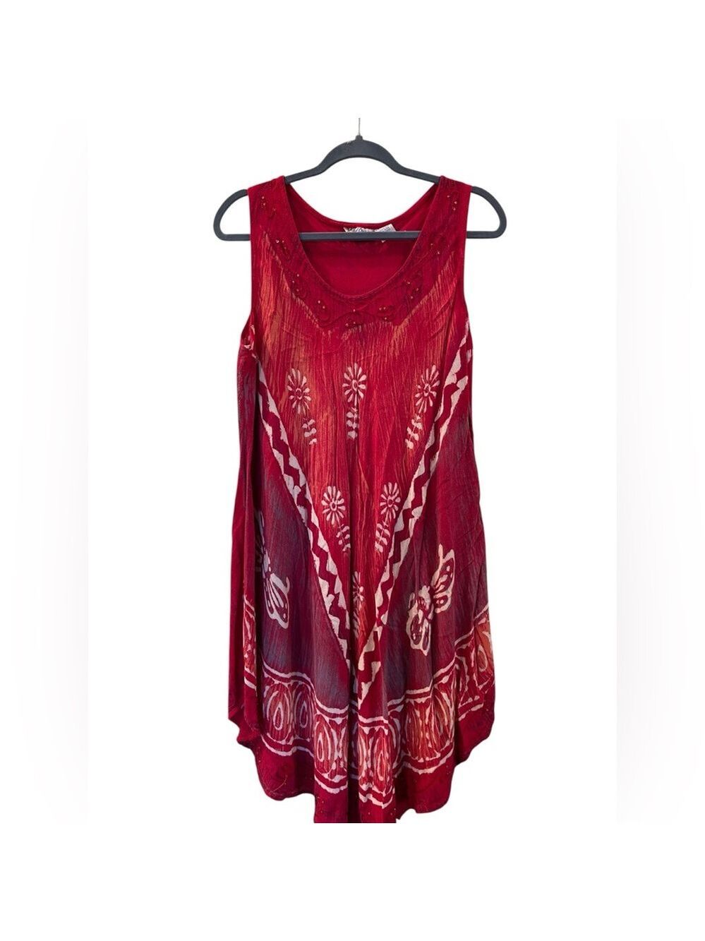 Just Cruising Women’s Sleeveless Tank Dress Free Size 100% Rayon Red Graphic